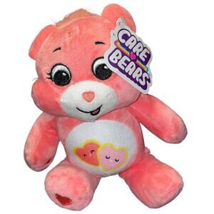 Care Bears Plush Love A Lot Bear Stuffed Animal Embroidered Eyes Nose Pink 9"